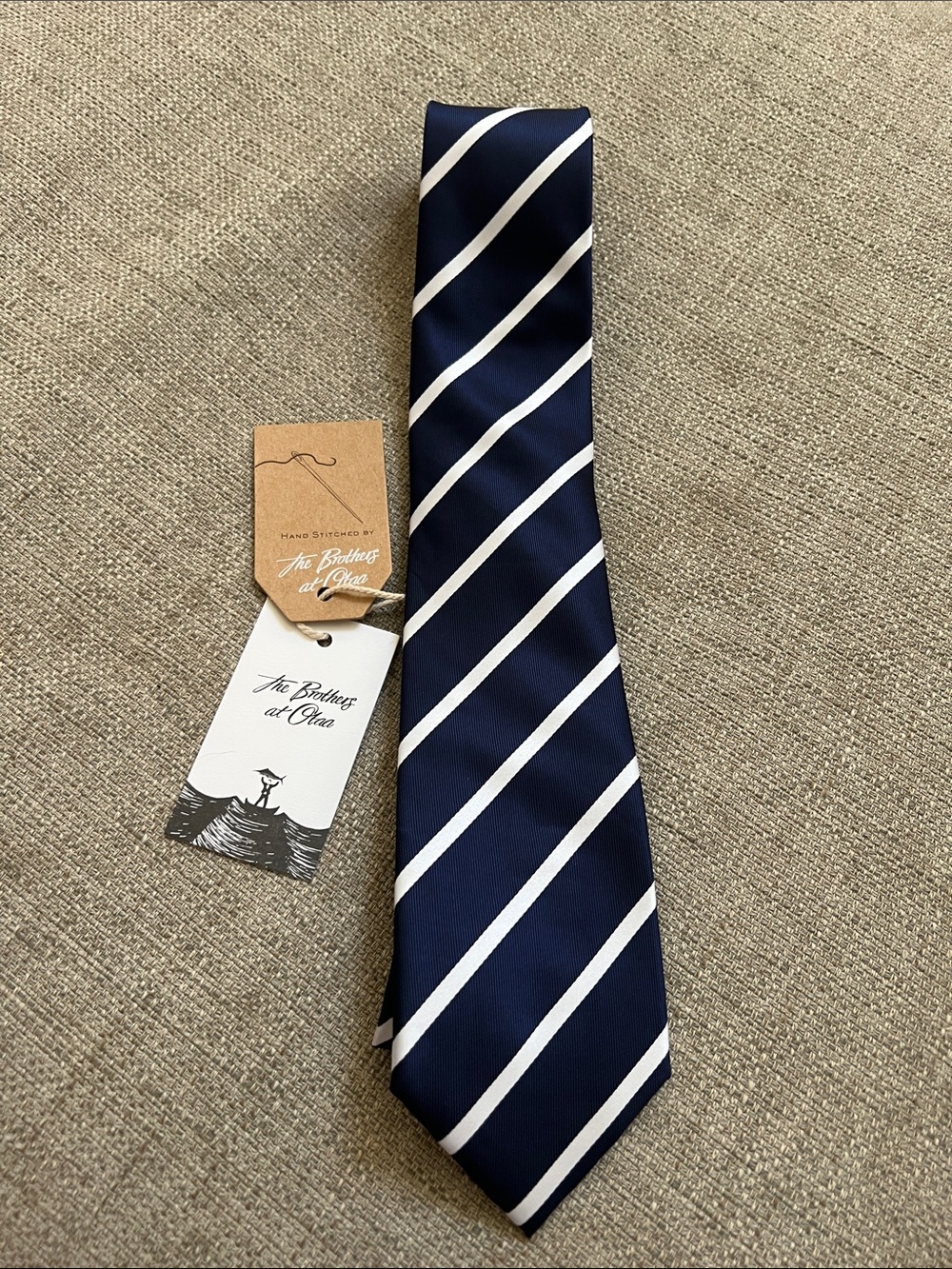 Navy & White Striped Men's Tie the brothers at otaa